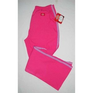 DICKIES Scrub Pants FLARE Leg Large 3 Pocket Stripe Accent Pink NWT